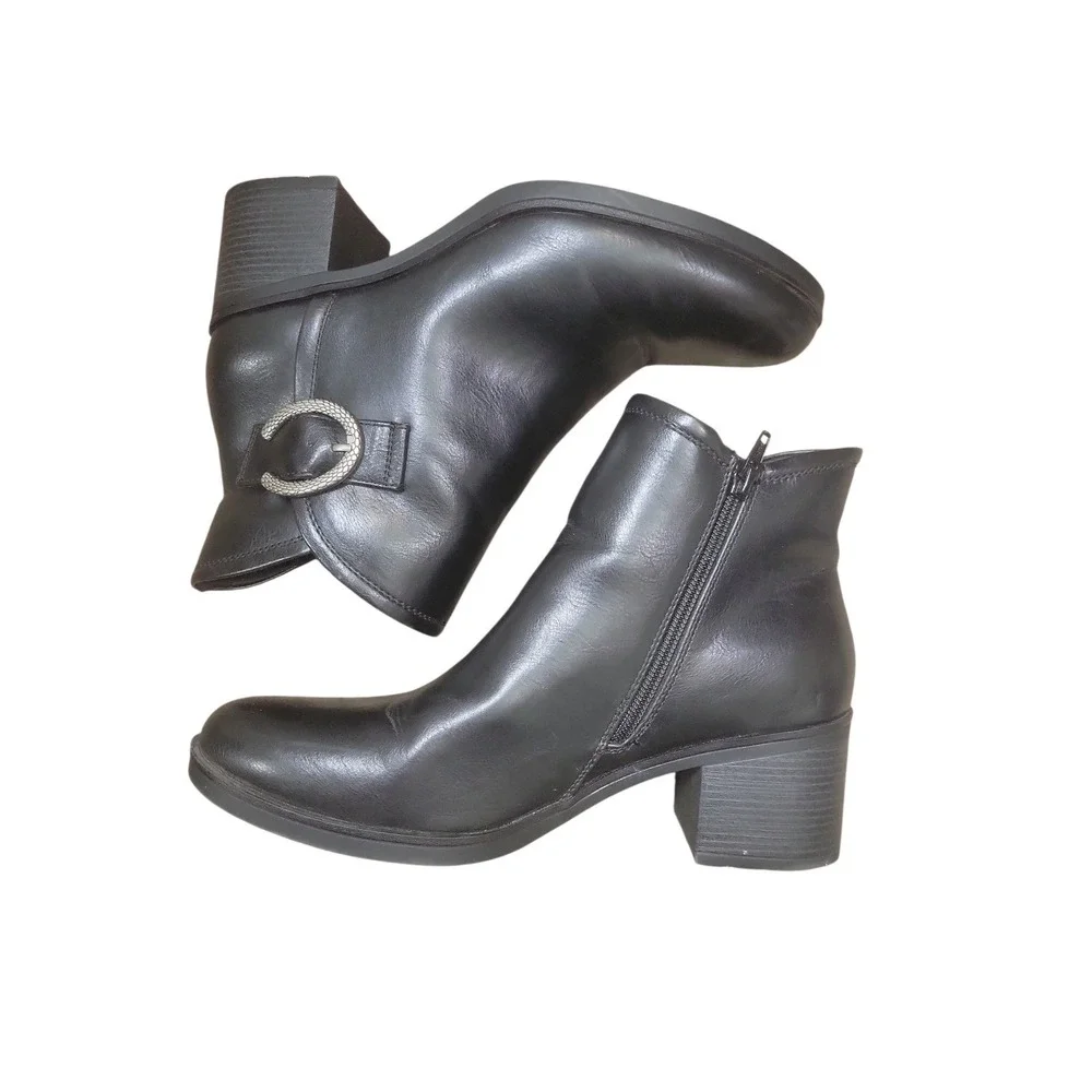 BaretrapsChristine Womens 10M Black Ankle Boots Block Heel Buckle Career‎ Casual